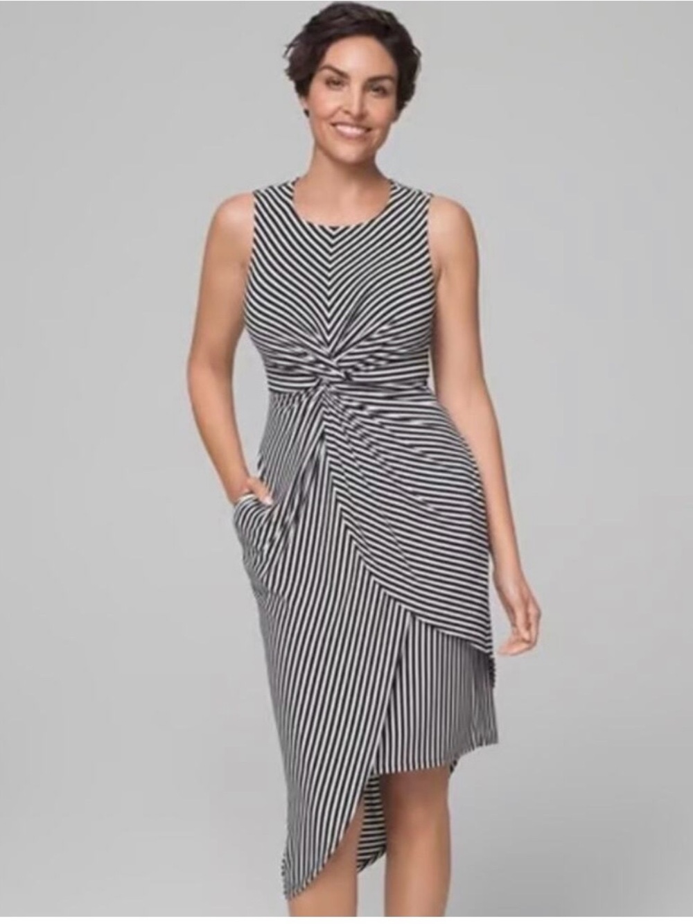Soma Asymetrical Sleeveless black white striped dress. Very soft!